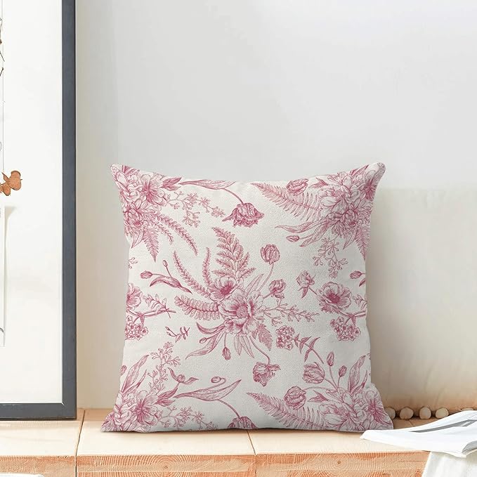 Hot Pink Chinoiserie Floral Pillow Covers