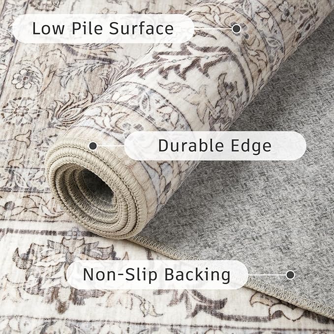 DCX Machine Washable Vintage Floral Area Rug 5x7,