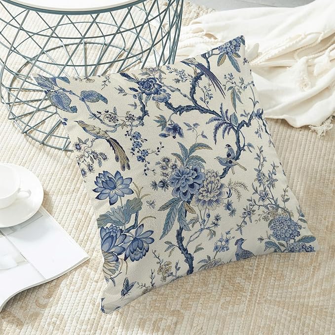 Spring Chinoiserie Floral Birds Pillow Covers