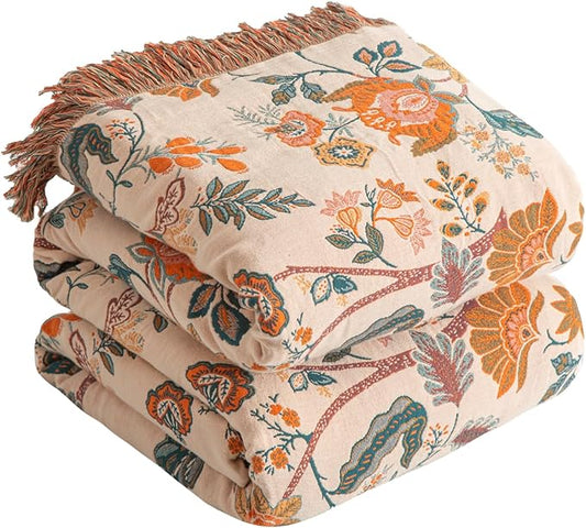 100% Cotton Autumn Boho Throw Blanket