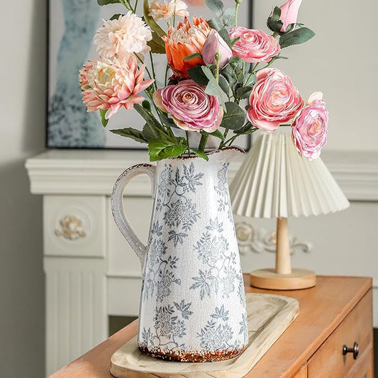Enra Blue and White Vintage Pitcher Vase