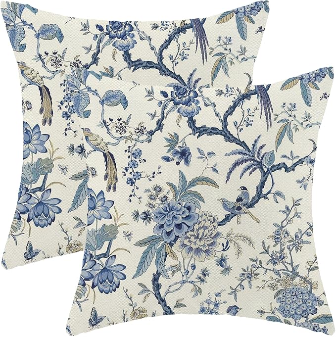 Spring Chinoiserie Floral Birds Pillow Covers