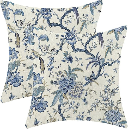 Spring Chinoiserie Floral Birds Pillow Covers