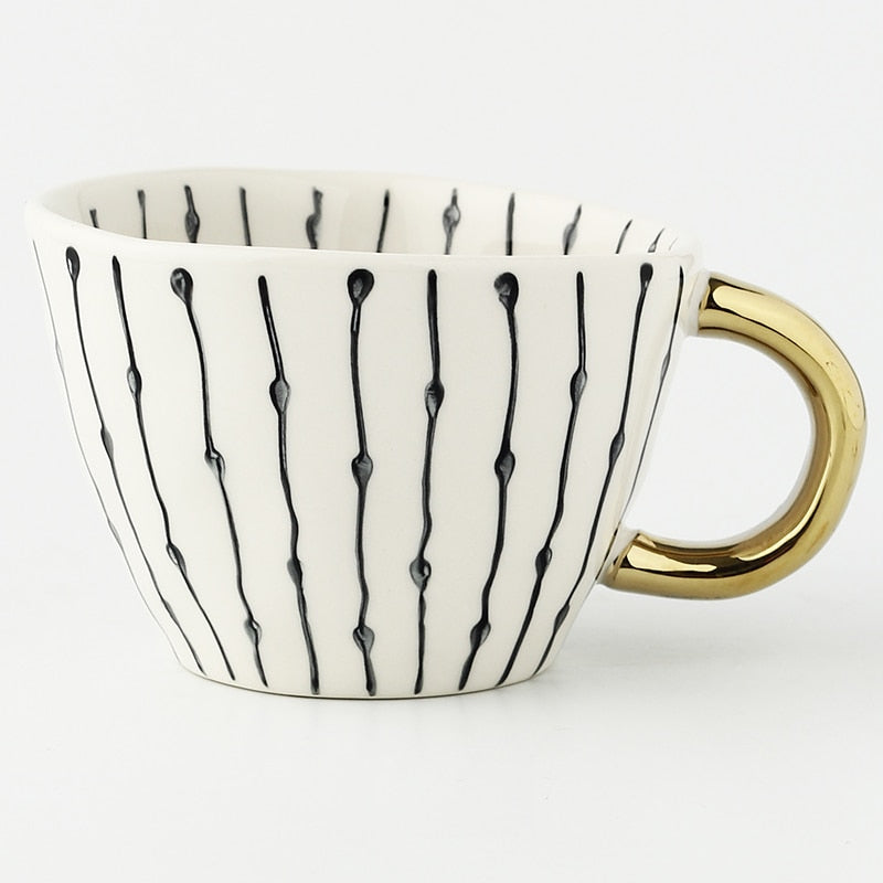 Hand Painted Gold Handle Ceramic Mugs