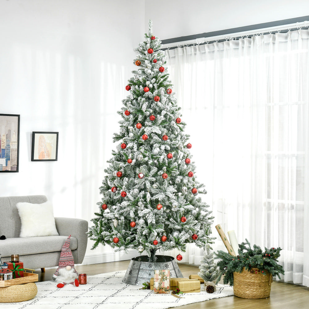 9 FT Snow Flocked Artificial Christmas Tree | Unlit Pine with Realistic Branches