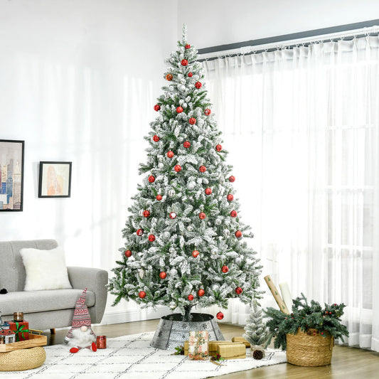 9 FT Snow Flocked Artificial Christmas Tree | Unlit Pine with Realistic Branches