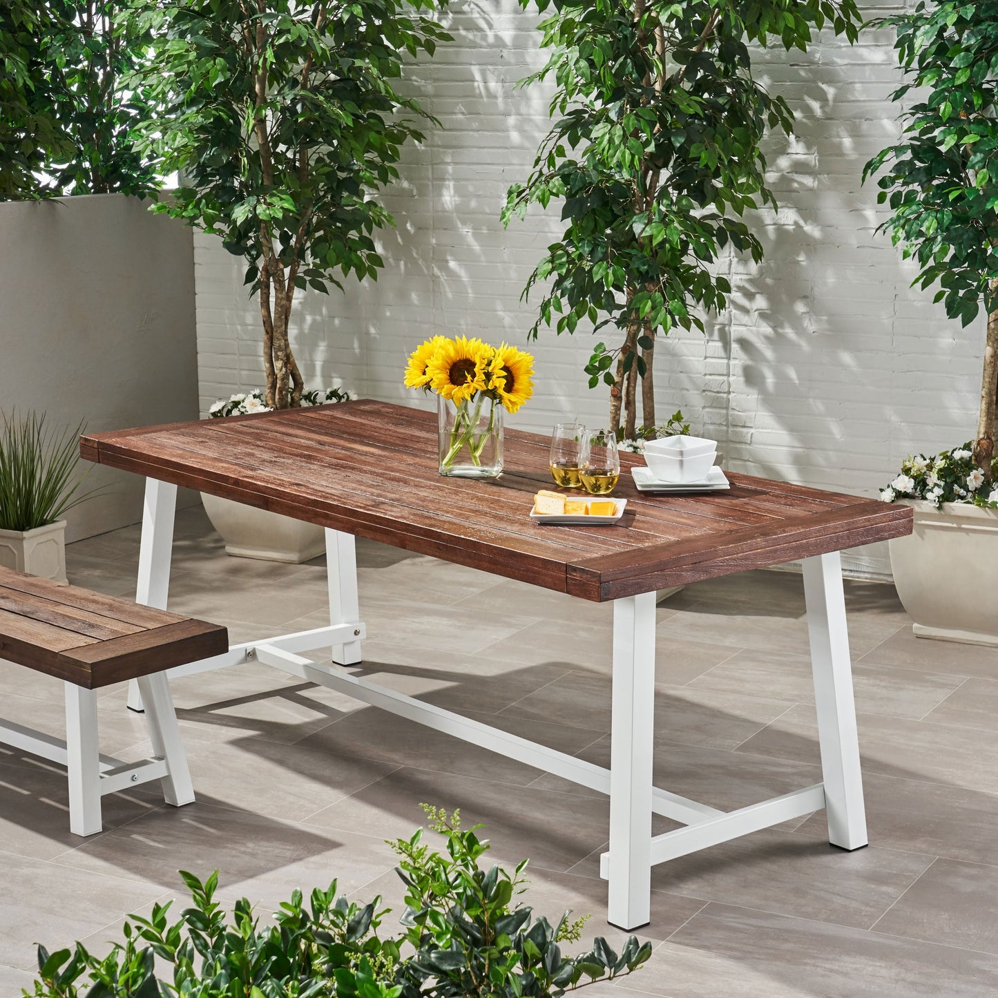 Equilibrium Outdoor Dining Table with Slat Top