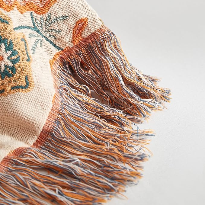 100% Cotton Autumn Boho Throw Blanket