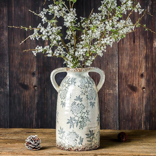 Enra Vintage Chinoiserie Blue + White Ceramic Vase