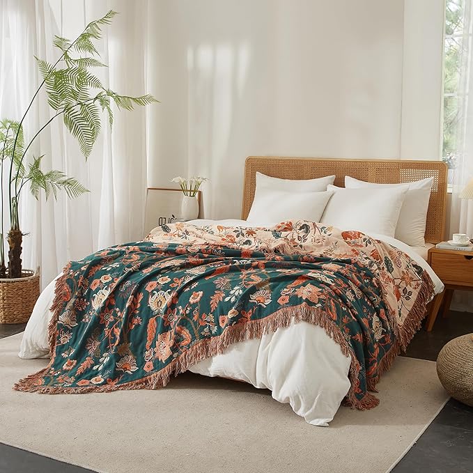 100% Cotton Autumn Boho Throw Blanket