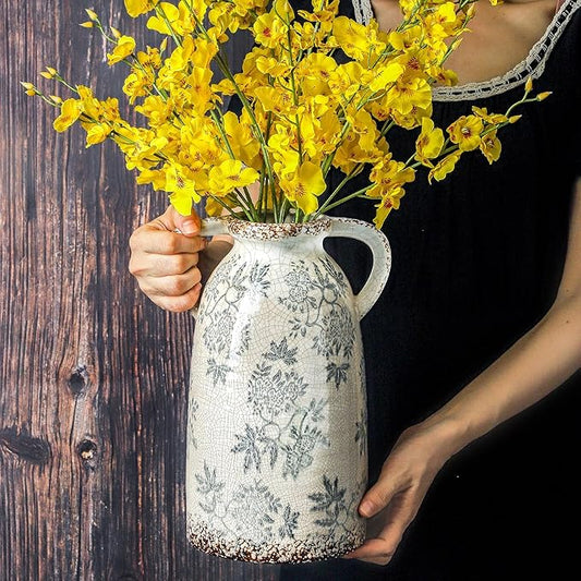 Enra Vintage Chinoiserie Blue + White Ceramic Vase