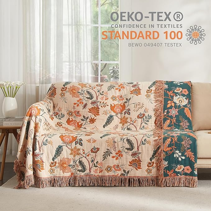 100% Cotton Autumn Boho Throw Blanket