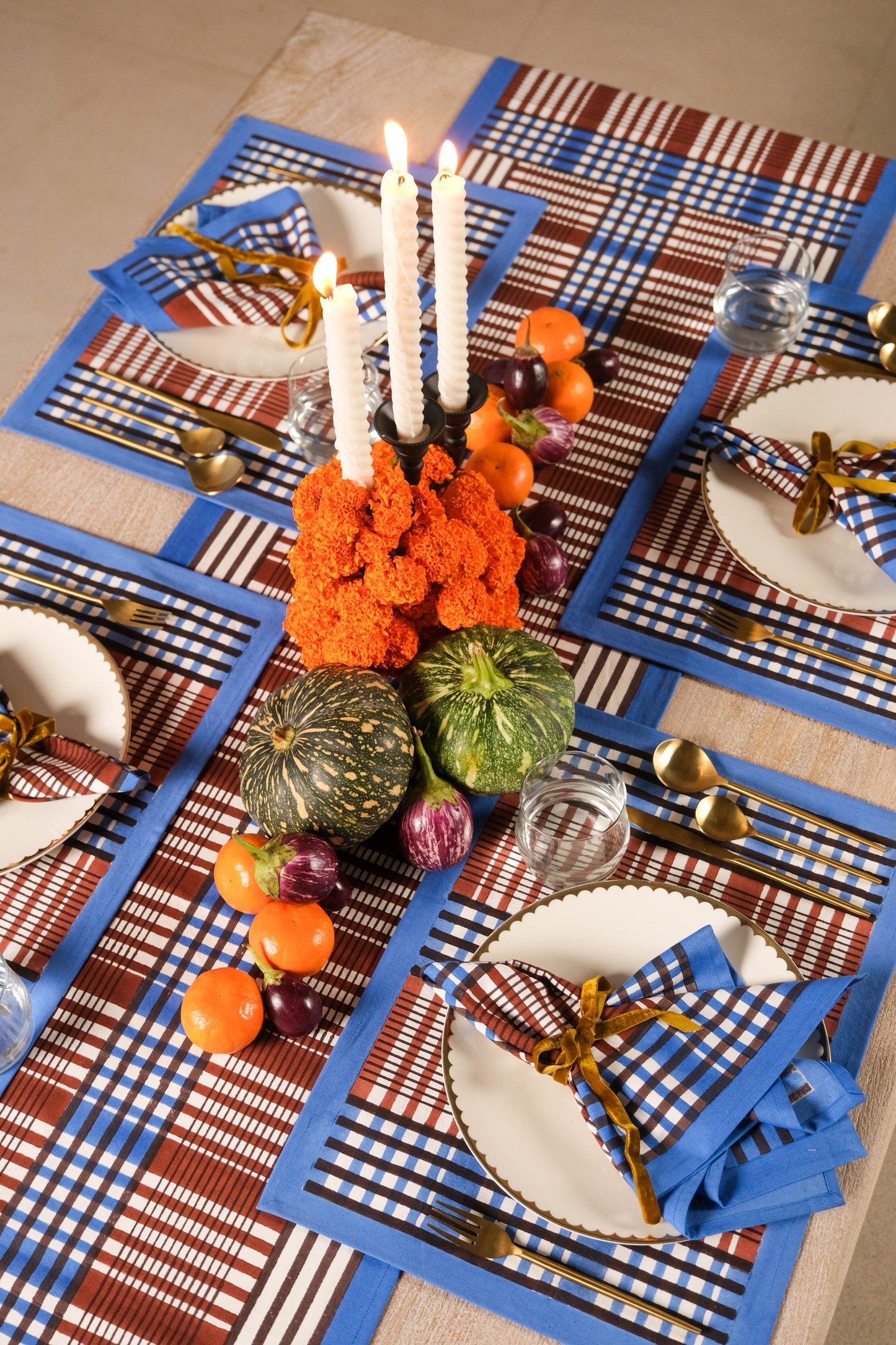 Shetland Blockprint Placemat in Brown & Blue