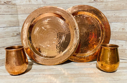 Mexican Copper Charger Plates with 2 Copper Cups