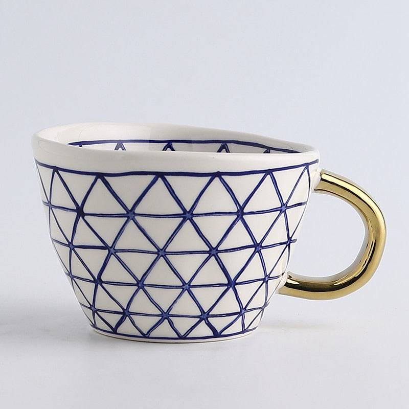 Hand Painted Gold Handle Ceramic Mugs