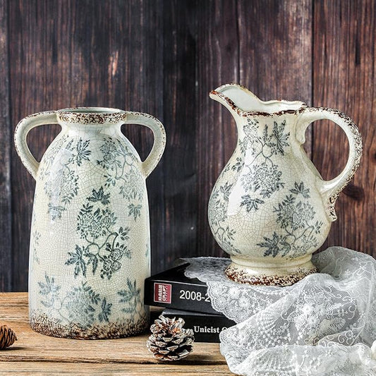 Enra Large Vintage Blue + White Pitcher