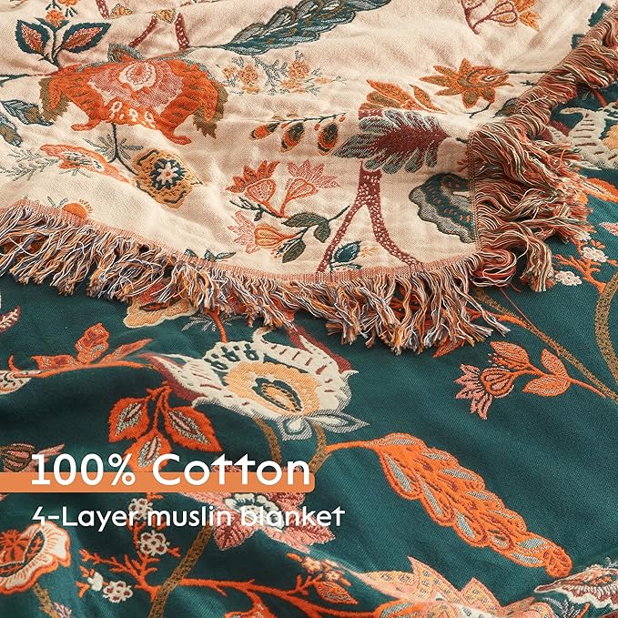 100% Cotton Autumn Boho Throw Blanket