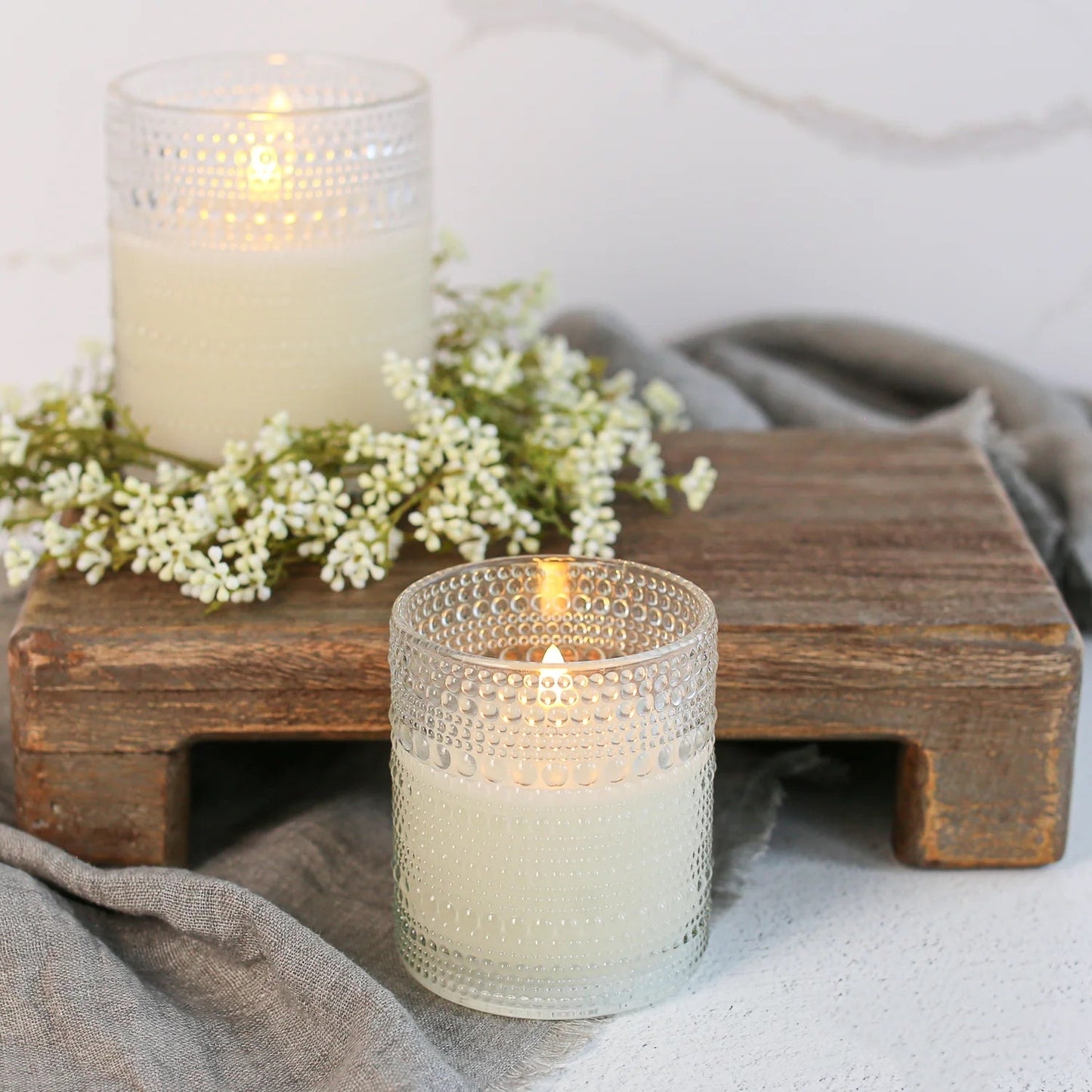 Clear Hobnail Glass LED Candle