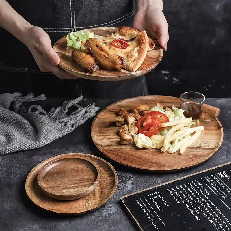Acacia Wood Round Dinner Tray