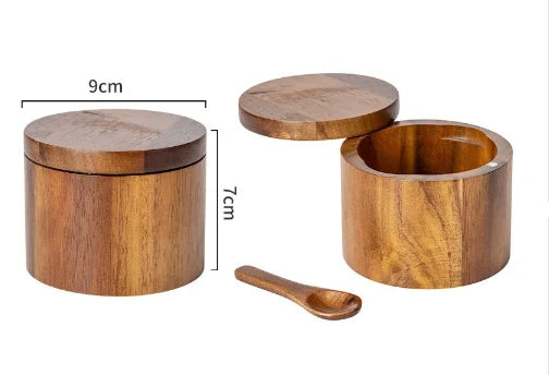 Acacia Wood Salt Cellar + Spoon