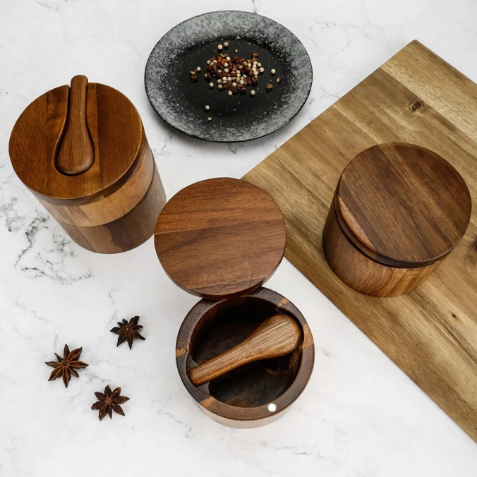 Acacia Wood Salt Cellar + Spoon