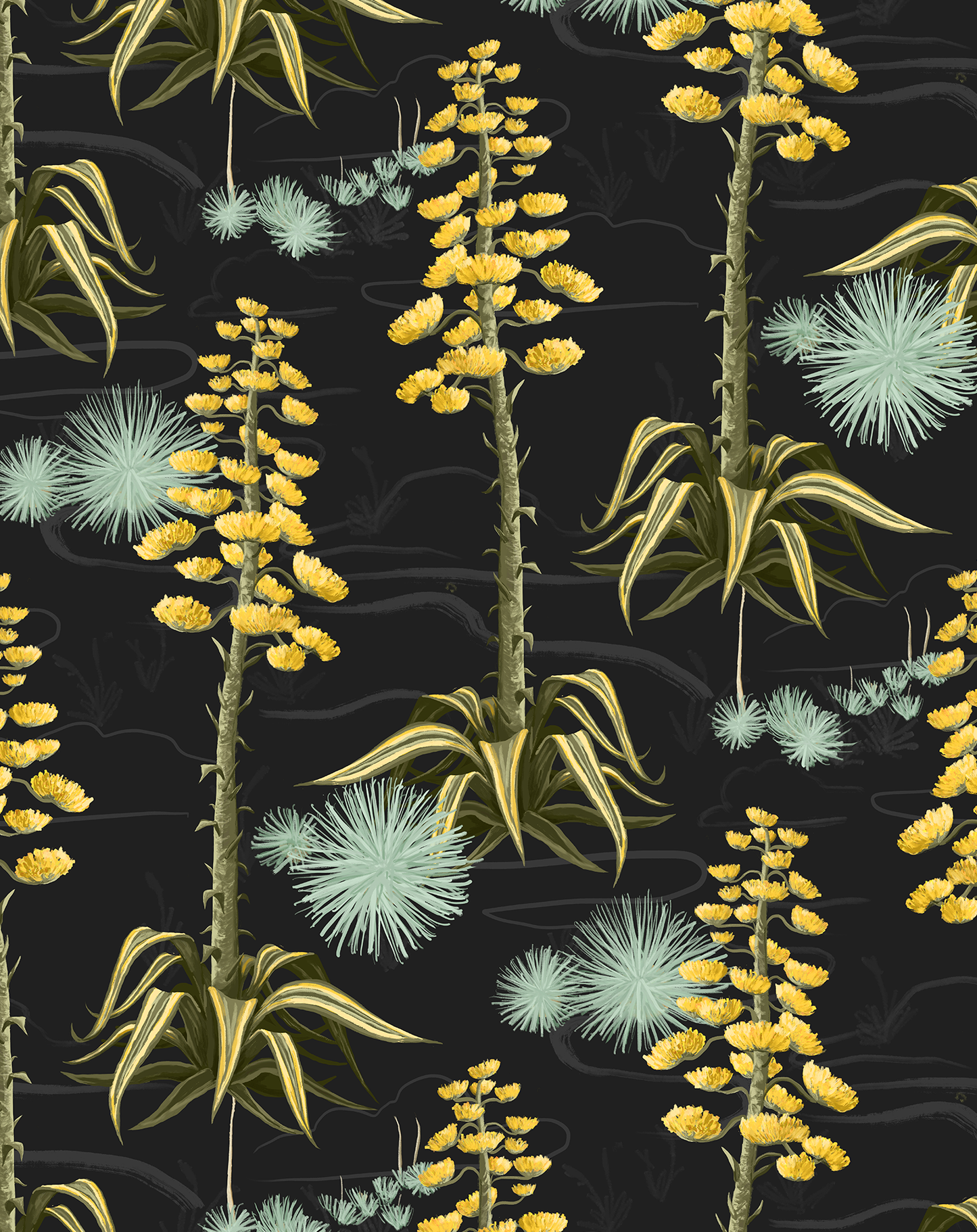 Agave Valley Wallpaper | black