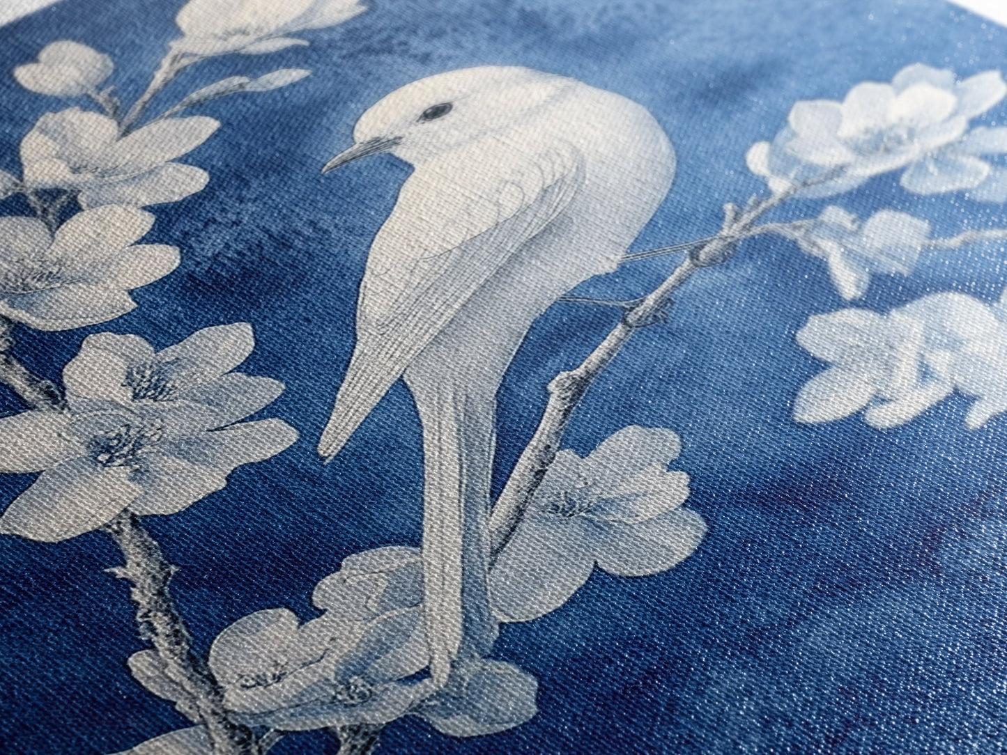 White Bird Blue Botanical Chinoiserie Wall Art