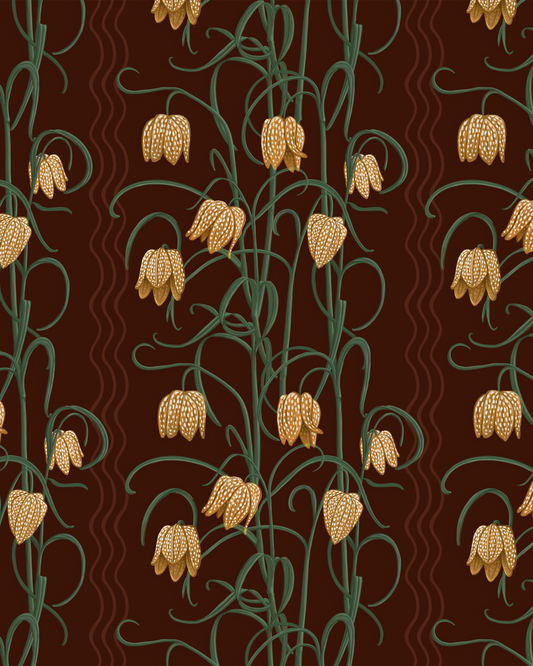 Campanas Wallpaper, chocolate and goldenrod