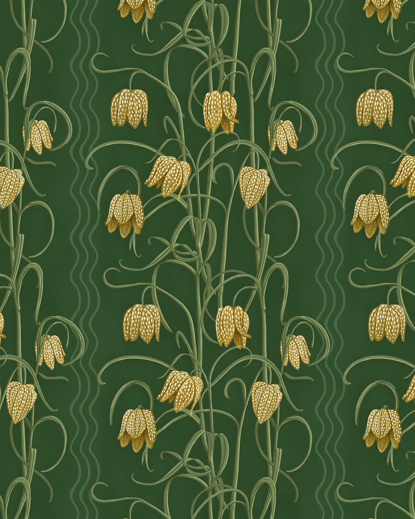 Campanas Wallpaper, dark green and ocher