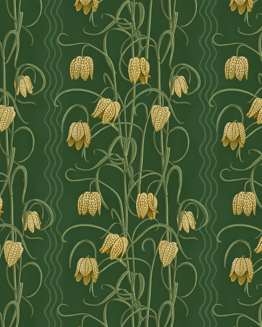 Campanas Wallpaper, dark green and ocher