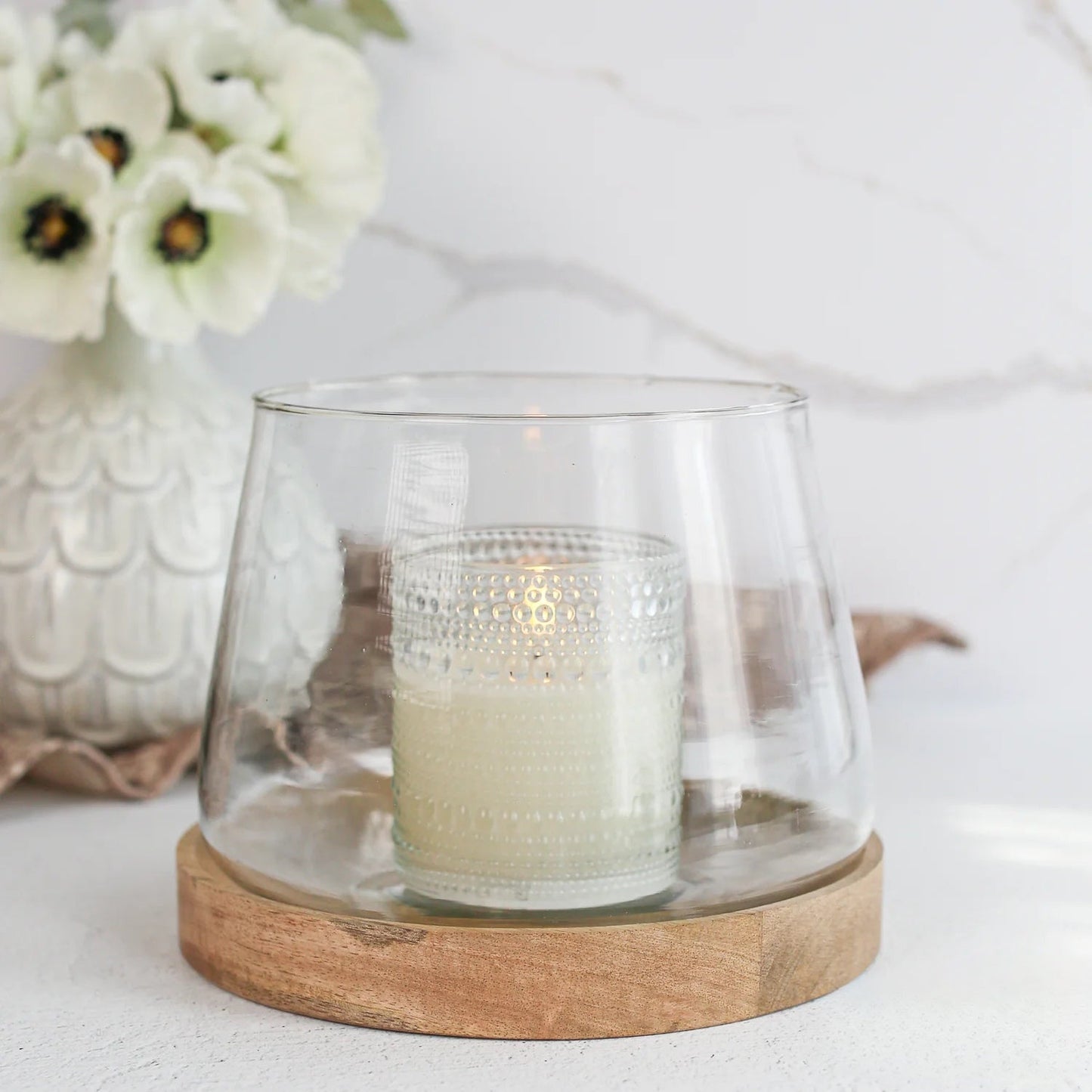 Clear Hobnail Glass LED Candle