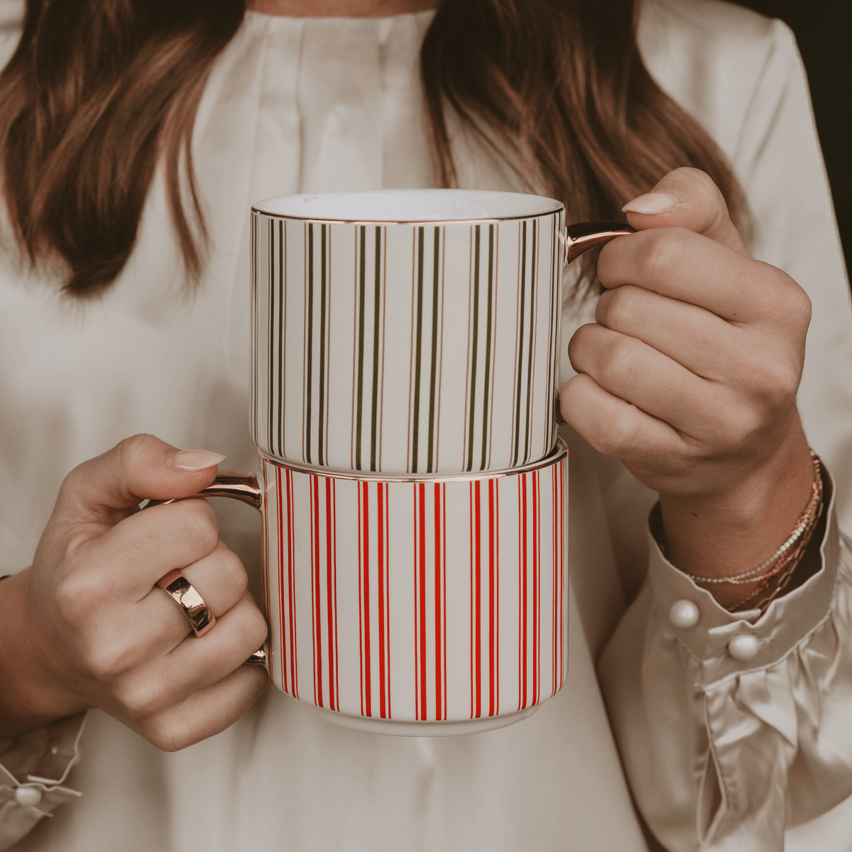 Candy Cane Stripe 14 oz Gold Handle Coffee Mug