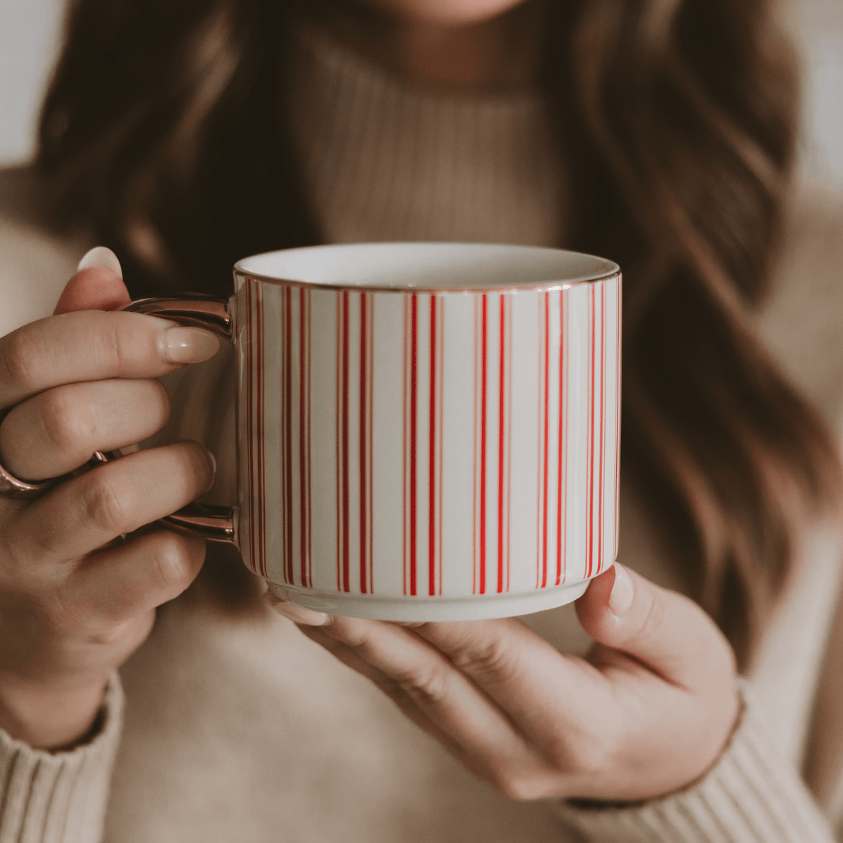 Candy Cane Stripe 14 oz Gold Handle Coffee Mug