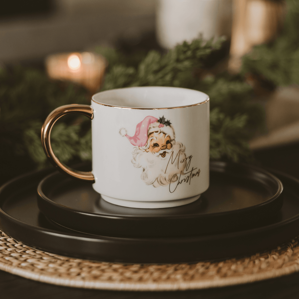 Vintage Santa 14 oz Gold Handle Coffee Mug