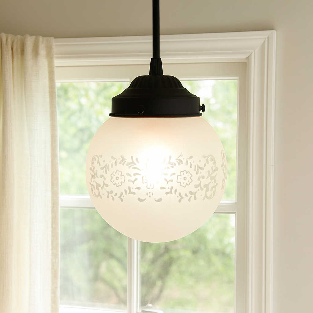 Frosted Floral + Cross Globe Pendant Light