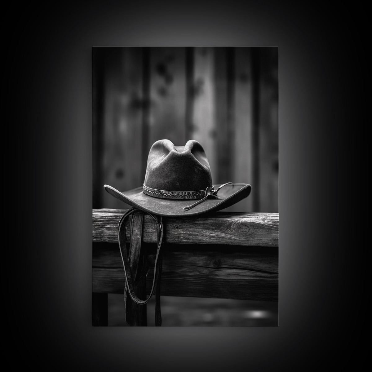 Cowboy Hat Print Black & White Canvas Art