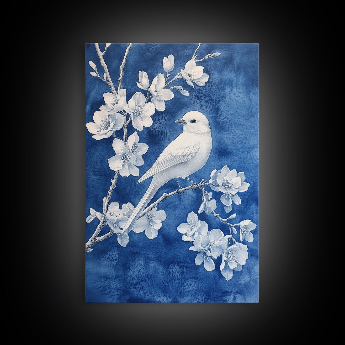 White Bird Blue Botanical Chinoiserie Wall Art
