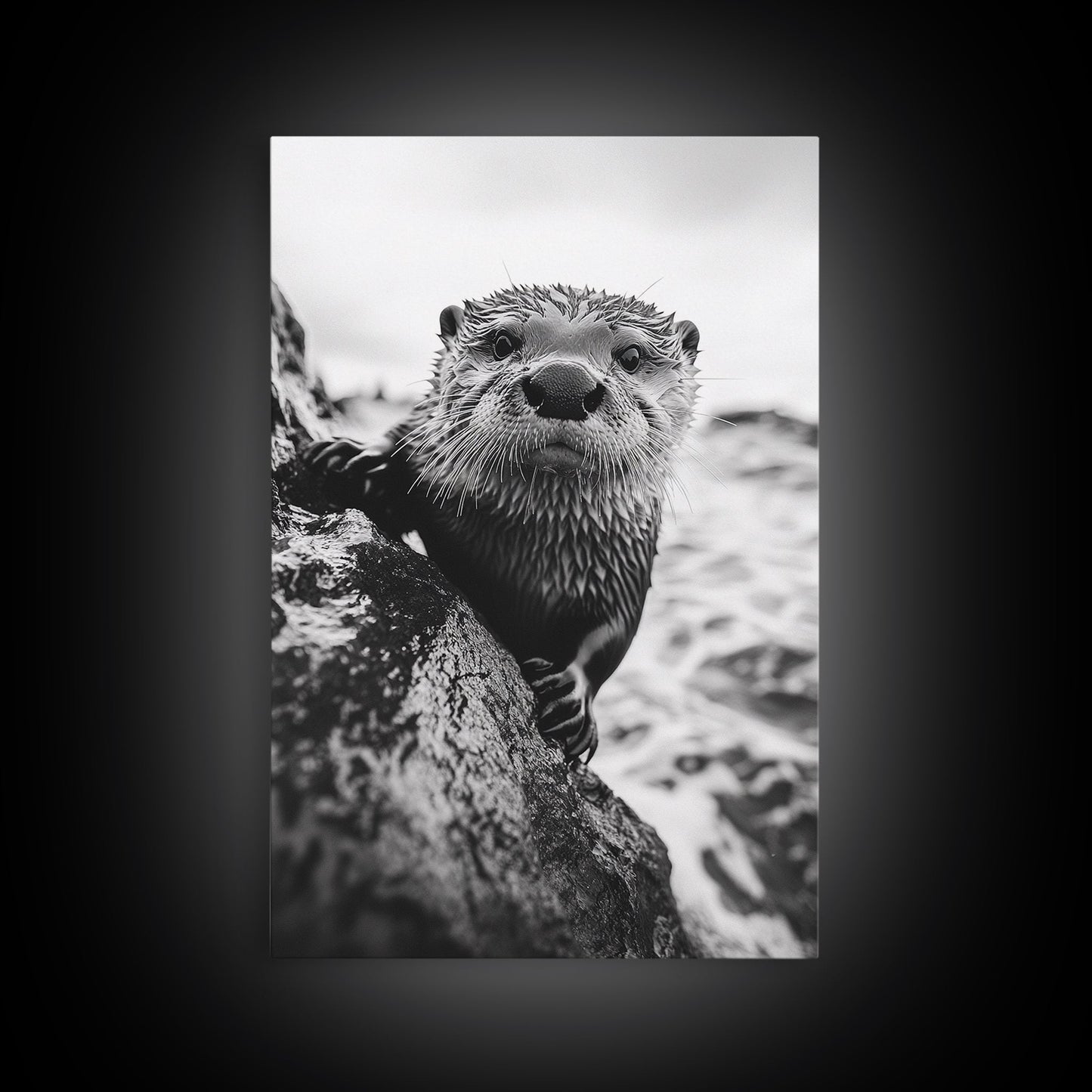 Curious Otter-Coastal Wildlife Framed Canvas Print