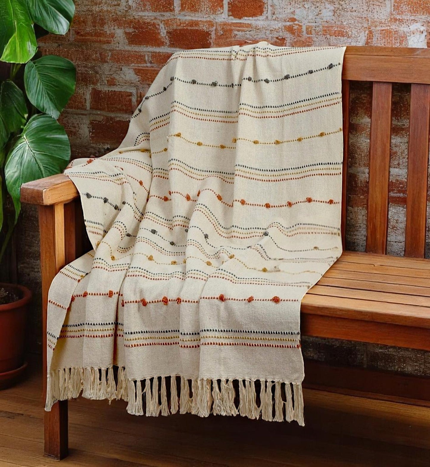 Halston Hand Woven Throw with Tufts & Tassels