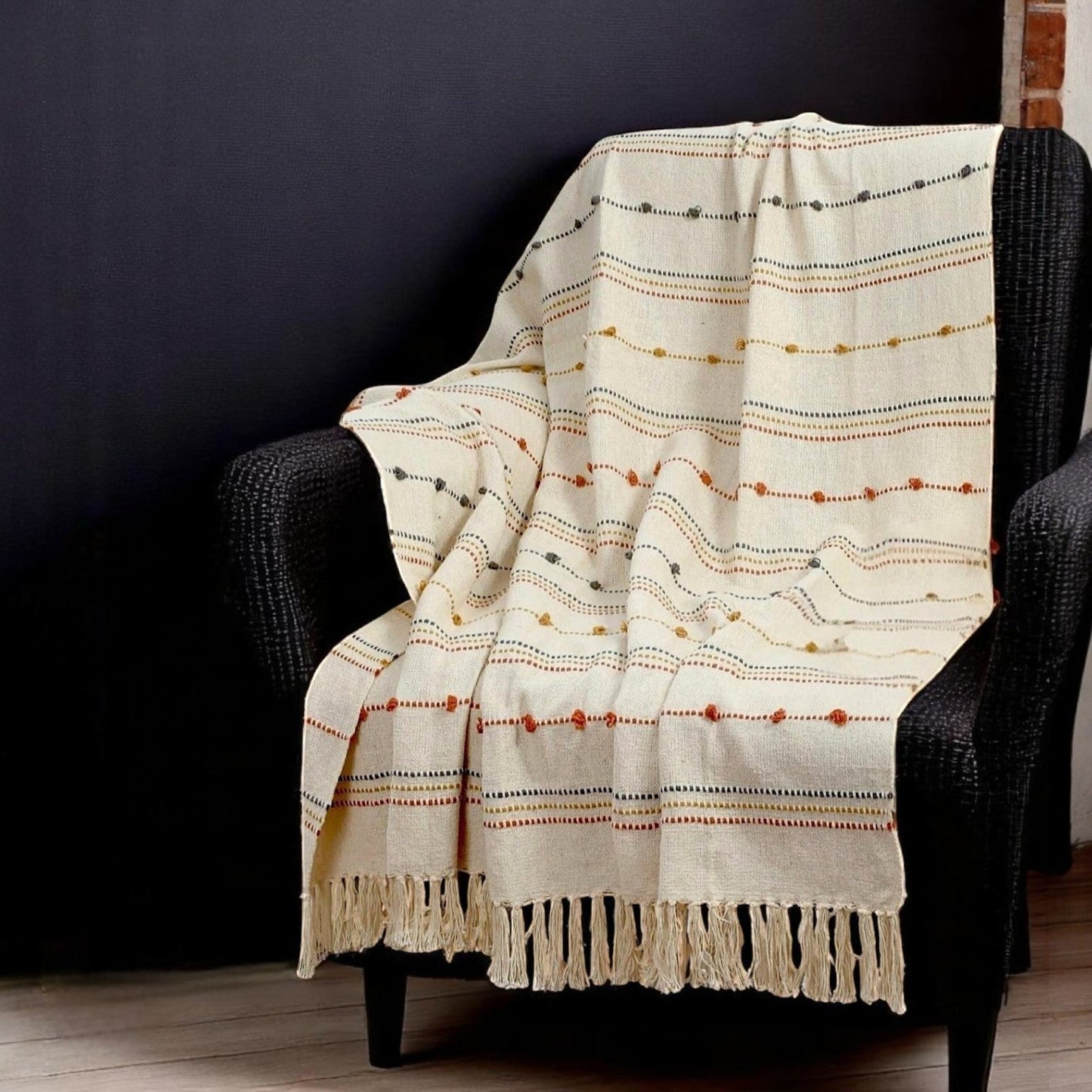 Halston Hand Woven Throw with Tufts & Tassels
