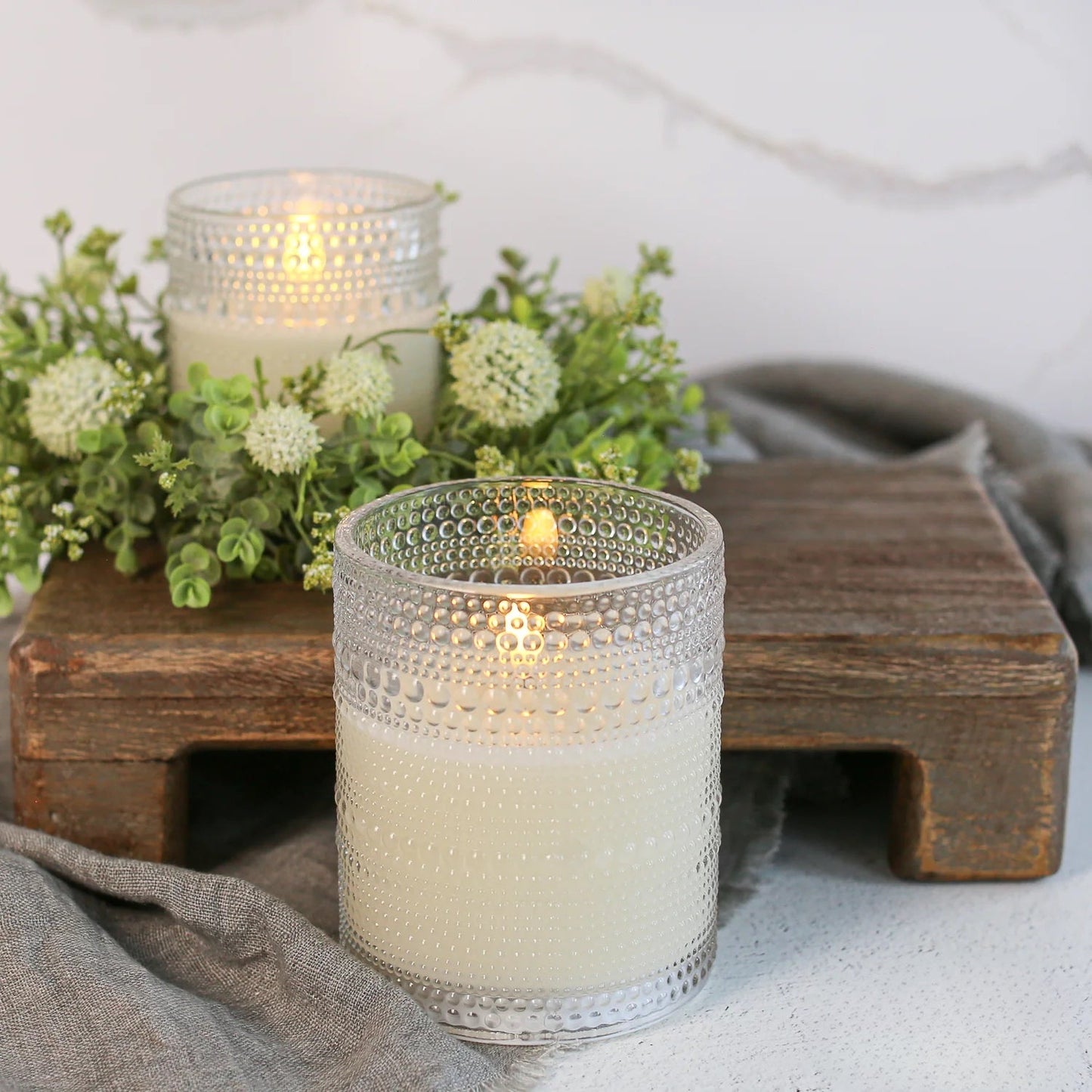 Clear Hobnail Glass LED Candle
