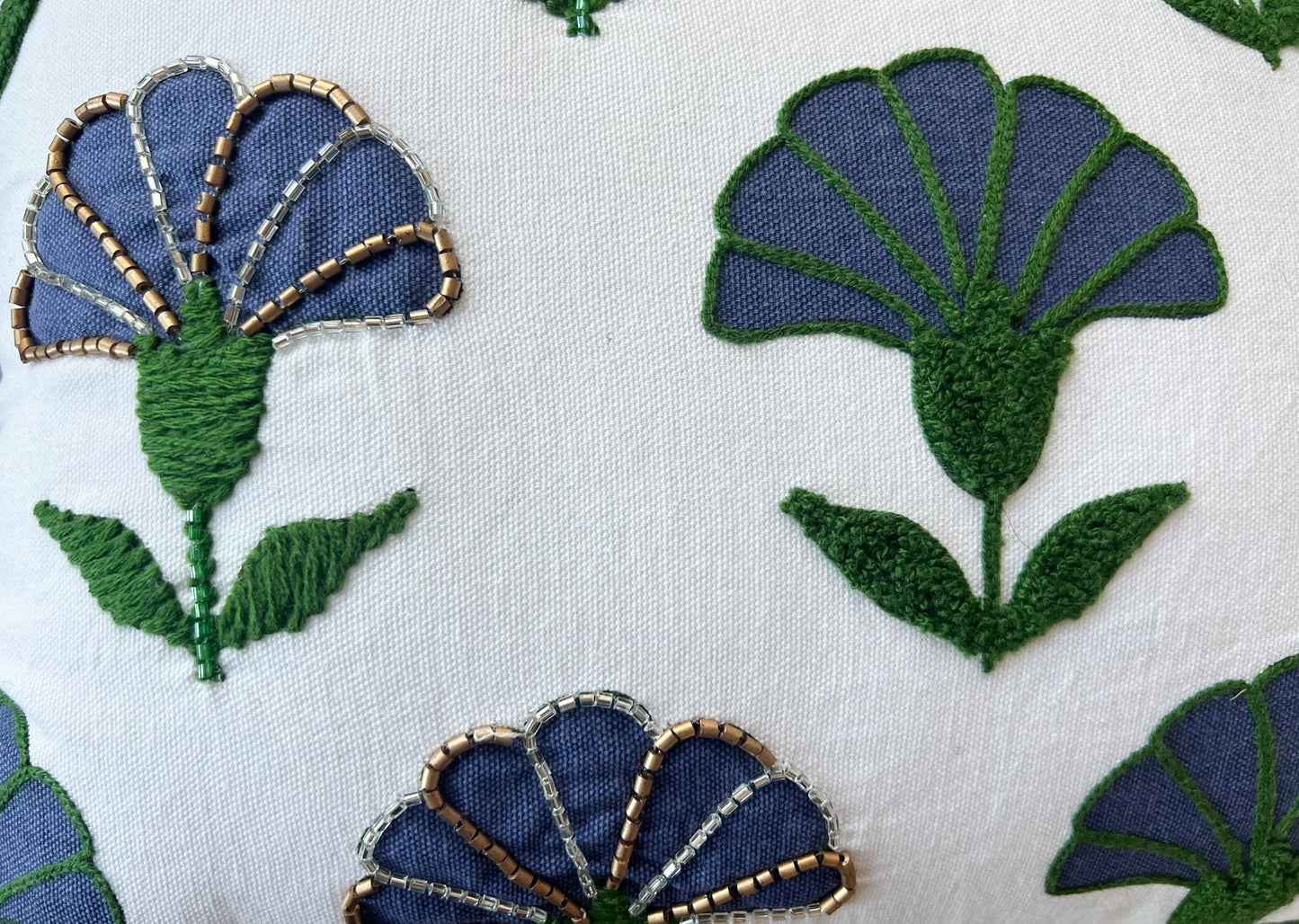 Embroidered Floral Blue Boho Accent Pillow