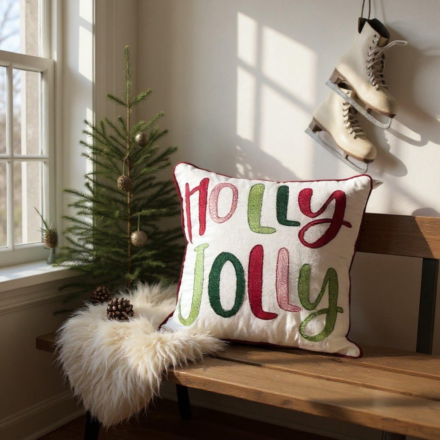 Holly Jolly Embroidered Pillow