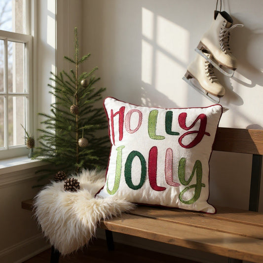 Holly Jolly Embroidered Pillow
