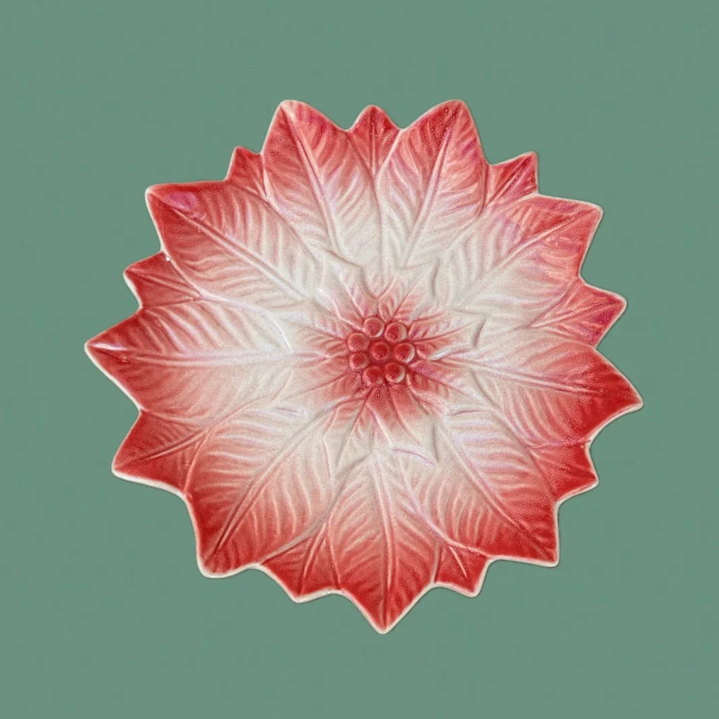 Nordic-Inspired Hand-Painted Poinsettia Ceramic Plate