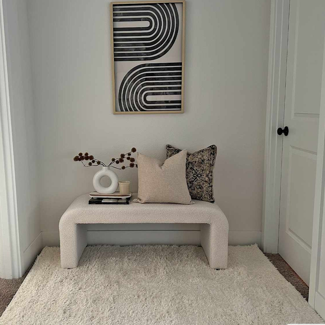 Faina Solid Cream Shag Washable Area Rug - Clearance