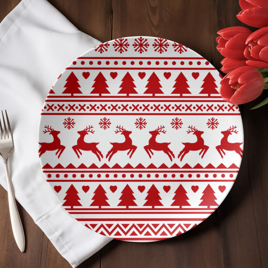 Faire Isle Nordic Reindeer Ceramic Dinner Plate