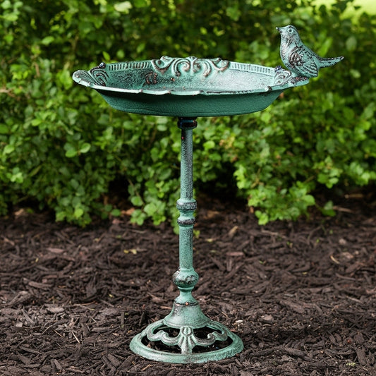 Weathered Green Patina Bird Bath