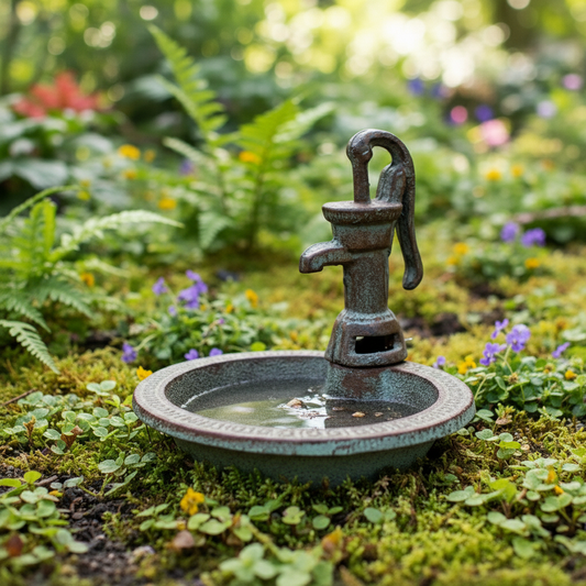 Rustic Water Pump Cast Iron Birdbath