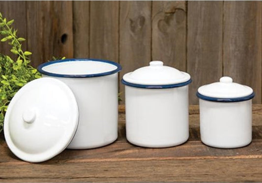 Blue Rim Enamel Canisters